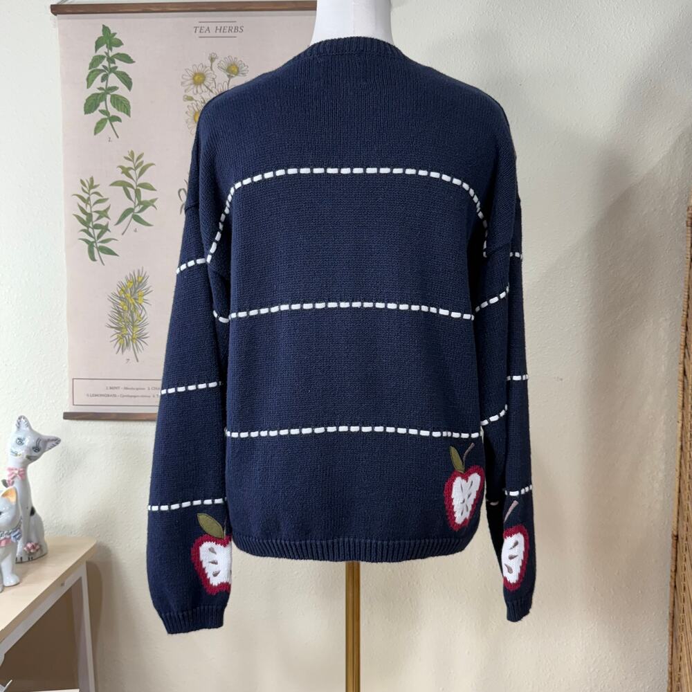 Y2k Embroidered Apple Cardigan Sweater Whimsy Twee Novelty Art Teacher Cottage L - Picture 6 of 10